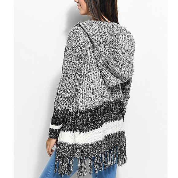 Almost Famous Sweaters - Almost Famous Kenzie Boho Fringe Hood Cardigan